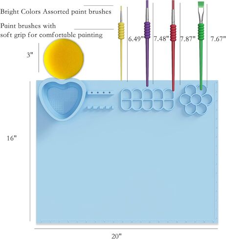 بساط طلاء من السيليكون مع كوب قابل للفصل والطي، بساط فني من السيليكون مقاس 20 × 16 بوصة مع 4 فرش طلاء وإسفنجة طلاء واحدة، بساط حرفي من السيليكون للمبدعين، طلاء للأطفال، صب الراتنج، رمادي-أرجواني in Kuwait
