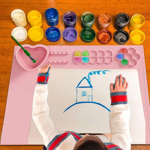 بساط طلاء من السيليكون مع كوب قابل للفصل والطي، بساط فني من السيليكون مقاس 20 × 16 بوصة مع 4 فرش طلاء وإسفنجة طلاء واحدة، بساط حرفي من السيليكون للمبدعين، طلاء للأطفال، صب الراتنج، رمادي-أرجواني in Kuwait