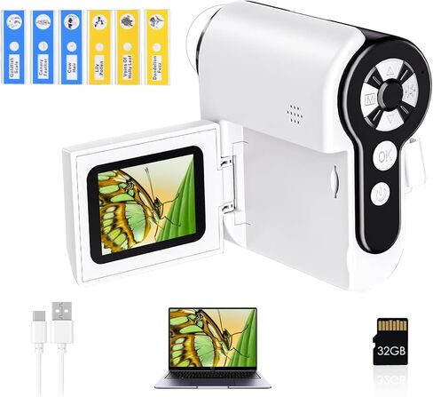 مجهر رقمي محمول للأطفال مع شاشة LCD مقاس 2 بوصة و6 مصابيح LED قابلة للتعديل عينة من الشرائح وبطاقة ذاكرة 32 جيجا مجهر صغير محمول للجيب مصغر للأعمار من 8 إلى 12 عامًا هدايا عيد ميلاد تعليمية in Saudi Arabia