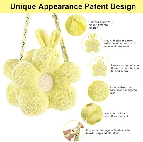 Kawaii Bunny Plush Crossbody Bag with Adjustable Strap, Cute Plush Animal Purse Collection for Girls, Women in Saudi Arabia