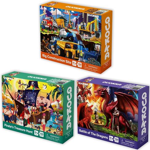 QUOKKA 100 Piece Puzzles for Kids Ages 8-10 – 3XSET Puzzles for Kids Ages 4-6 – Toy for Learning Wildlife Neighbors and Feathered Friends for 5-8 Year Old – Toddler Game Gift for Boy and Girl in Kuwait