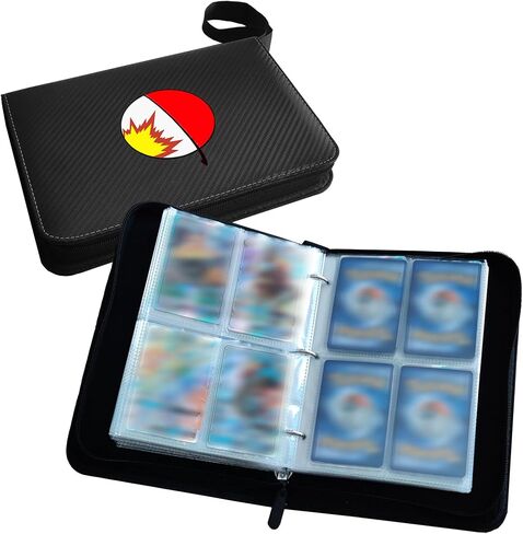 Trading Card Binder 4 Pocket with 50 Removable Sleeves, Holds Up to 400 Standard Size Cards (Black) in Saudi Arabia