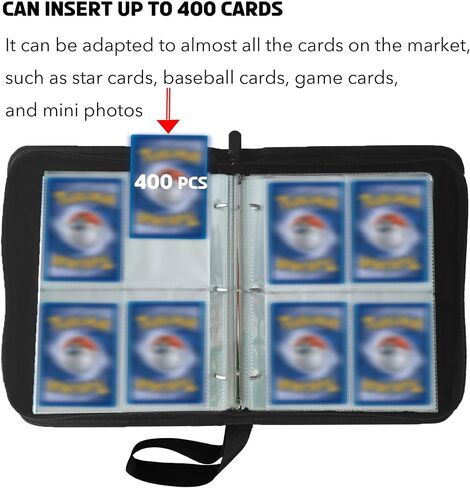 Trading Card Binder 4 Pocket with 50 Removable Sleeves, Holds Up to 400 Standard Size Cards (Black) in Saudi Arabia