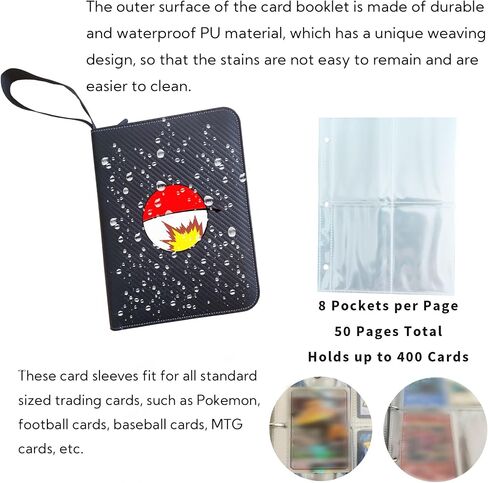 Trading Card Binder 4 Pocket with 50 Removable Sleeves, Holds Up to 400 Standard Size Cards (Black) in Saudi Arabia