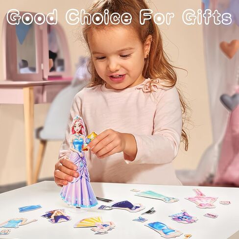 دمى تلبيس مغناطيسية من PainZieteg، دمى ورقية تلبيس الأميرة المغناطيسية، دمى تلبيس مغناطيسية للفتيات من سن 4 إلى 7 سنوات، مجموعة تعليمية تم إنشاؤها كهدية عيد ميلاد (ليز) in Kuwait