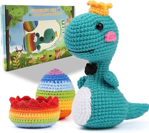 مجموعة أدوات الكروشيه للمبتدئين من FBesteam - مجموعة أدوات الحياكة للمبتدئين للبالغين والأطفال بعمر 12 عامًا فما فوق، مجموعة المبتدئين من الكروشيه تعلم الحياكة مع تعليمات خطوة بخطوة، ودروس فيديو تعليمية يمكنك صنعها بنفسك كهدية لحرف الديناصورات in Kuwait