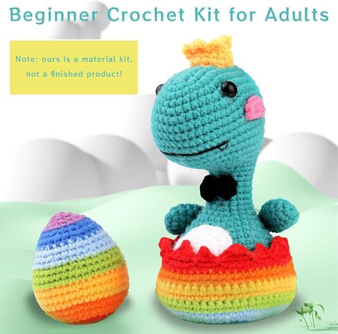 مجموعة أدوات الكروشيه للمبتدئين من FBesteam - مجموعة أدوات الحياكة للمبتدئين للبالغين والأطفال بعمر 12 عامًا فما فوق، مجموعة المبتدئين من الكروشيه تعلم الحياكة مع تعليمات خطوة بخطوة، ودروس فيديو تعليمية يمكنك صنعها بنفسك كهدية لحرف الديناصورات in Kuwait