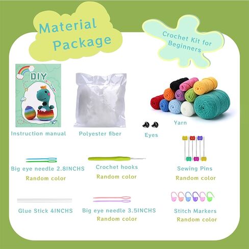 مجموعة أدوات الكروشيه للمبتدئين من FBesteam - مجموعة أدوات الحياكة للمبتدئين للبالغين والأطفال بعمر 12 عامًا فما فوق، مجموعة المبتدئين من الكروشيه تعلم الحياكة مع تعليمات خطوة بخطوة، ودروس فيديو تعليمية يمكنك صنعها بنفسك كهدية لحرف الديناصورات in Kuwait