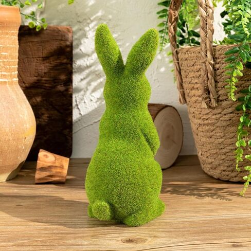 لولو الغزلان عيد الفصح أرنب الديكور البستنة الأخضر يتدفقون الطحلب أرنب الديكور النحت الديكور سطح المكتب غرفة المعيشة حديقة هدية عيد الفصح (صغير 2PCS الدائمة + الجلوس) in Kuwait