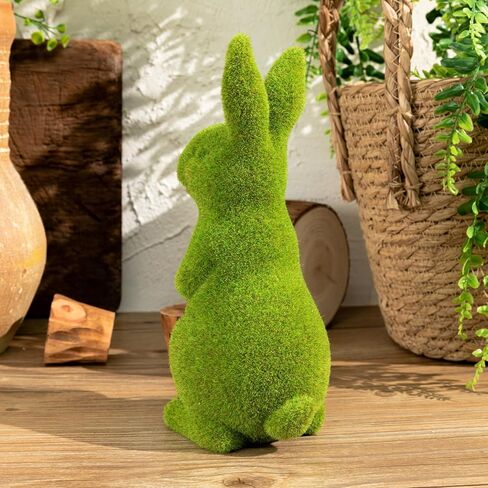 لولو الغزلان عيد الفصح أرنب الديكور البستنة الأخضر يتدفقون الطحلب أرنب الديكور النحت الديكور سطح المكتب غرفة المعيشة حديقة هدية عيد الفصح (صغير 2PCS الدائمة + الجلوس) in Kuwait