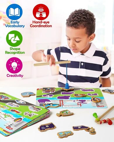 SYNARRY 89 جهاز كمبيوتر شخصي خشبي المغناطيسي البصر لعبة الصيد نشاط ما قبل المدرسة، لعبة مطابقة فرز الذاكرة لمدة 3 4 5 سنوات من العمر البطاقات التعليمية التعليمية، مونتيسوري ألعاب تعليمية هدايا للأطفال الذين تتراوح أعمارهم بين 3-5 4-6 in Kuwait