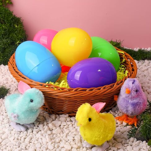 JOYIN 12 قطعة من بيض عيد الفصح مملوءة بألعاب الرياح، فراخ وأرانب قفز البيض الملونة للأطفال، حشو سلة، الصيد، هدايا الحفلات، جائزة الفصل الدراسي in Kuwait