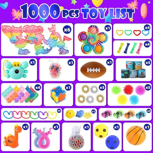 مجموعة ألعاب فيدجيت مكونة من 1000 قطعة، هدايا الحفلات الكبيرة للأطفال، حشوات للجوارب، صندوق الكنز، حفلة عيد الميلاد، جوائز الكرنفال في الفصل الدراسي، حشوات البيناتا، حشوات حقائب الهدايا، تخفيف التوتر، لعبة حسية in Kuwait