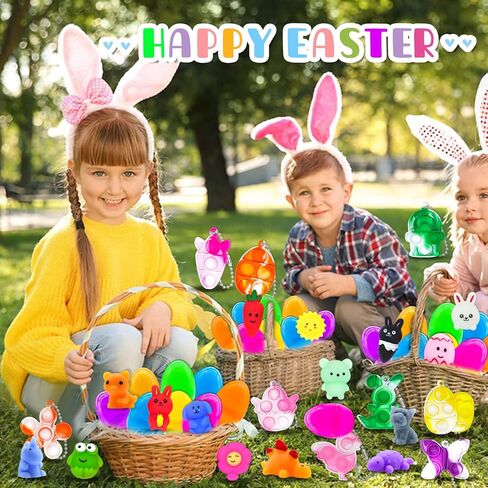 50 عبوة من بيض عيد الفصح المملوء مسبقًا مع سلسلة مفاتيح صغيرة، حشو سلة عيد الفصح مع ألعاب إسفنجية، ألعاب إسفنجية لتخفيف التوتر لحشو سلة عيد الفصح هدايا حشو البيض (50 قطعة بيض + 50 قطعة ألعاب) in Kuwait