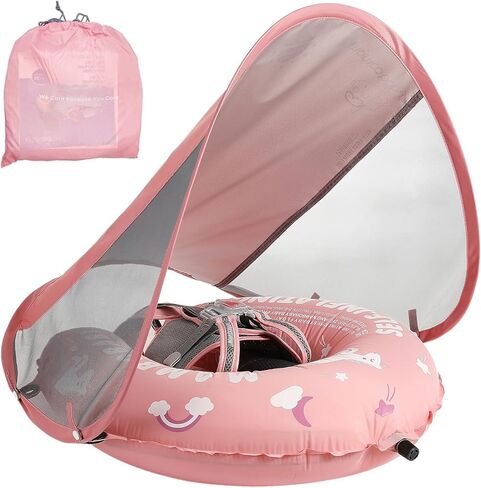 Mambobaby Baby Float Self-Inflating Baby Pool Float, AnjeeIOT Newest Compressible Pool Swim Float Infant Soft Solid Swimming Trainer, Baby Float with Removable UPF 50+ UV Sun Protection Canopy in Saudi Arabia