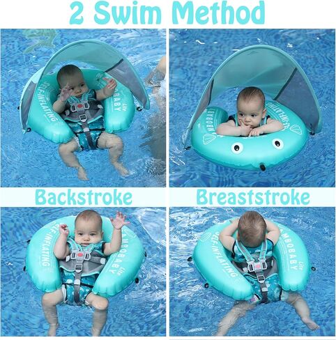 Mambobaby Baby Float Self-Inflating Baby Pool Float, AnjeeIOT Newest Compressible Pool Swim Float Infant Soft Solid Swimming Trainer, Baby Float with Removable UPF 50+ UV Sun Protection Canopy in Saudi Arabia