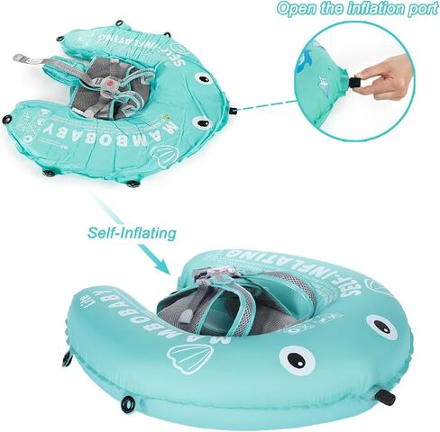 Mambobaby Baby Float Self-Inflating Baby Pool Float, AnjeeIOT Newest Compressible Pool Swim Float Infant Soft Solid Swimming Trainer, Baby Float with Removable UPF 50+ UV Sun Protection Canopy in Saudi Arabia