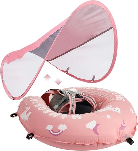 Mambobaby Baby Float Self-Inflating Baby Pool Float, AnjeeIOT Newest Compressible Pool Swim Float Infant Soft Solid Swimming Trainer, Baby Float with Removable UPF 50+ UV Sun Protection Canopy in Saudi Arabia