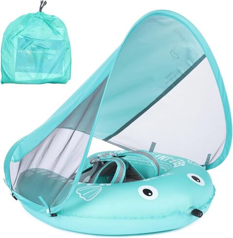 Mambobaby Baby Float Self-Inflating Baby Pool Float, AnjeeIOT Newest Compressible Pool Swim Float Infant Soft Solid Swimming Trainer, Baby Float with Removable UPF 50+ UV Sun Protection Canopy in Saudi Arabia