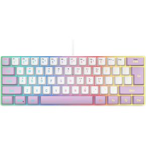 لوحة مفاتيح ألعاب SAMA 60 بالمائة، 61 مفتاحًا لوحة مفاتيح سلكية بإضاءة خلفية RGB، لوحة مفاتيح ألعاب صغيرة مقاومة للماء لألعاب الكمبيوتر/Mac، السفر، سهلة الحمل في رحلة العمل - أبيض أرجواني in Kuwait