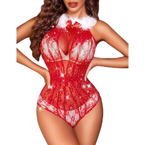 Avidlove Women Lingerie Sexy One Piece Mesh Bodysuit Fishnet Lingerie Body Suit Sparkle Rhinestone Teddy Lingerie XS-3XL