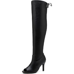 Women's Peep Toe Thigh High Boots Over The Knee Boot Sexy Stiletto Heel Lace Up Open Toe Pull on Long Boots