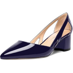 MOVINSTEPS Womens Slip On Cut Out Cute Dating Block Patent Pointed Toe Chunky Low Heel Pumps Shoes 2 Inch