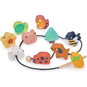 Mentari Toys - Garden Threading Beads - Wooden Lacing Beads - Unique Animal and Floral Beads - Promotes Fine Motor Skills and Hand-Eye Coordination - Ages 3+
