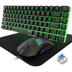 Attack SAHARK Mechanical Gaming Keyboard and Lightweight Honeycomb Mouse Combo with Ergonomic 82 Key Rainbow RGB Backlit 12000DPI Programmable Mice USB Wired Mouse Pad for Laptop PC Gamer-White/Green
