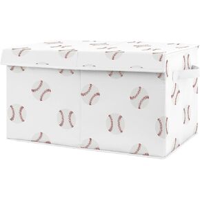 Sweet Jojo Designs Red and White Sports Boy Baby Nursery or Kids Room Small Fabric Toy Bin Storage Box Chest for Baseball Patch Collection