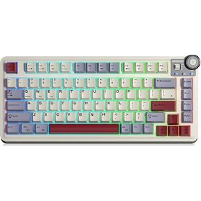 x Aula 75 Keys Keyboard, Hot Swappable Custom Mechanical Gaming Keyboard, Tri-Mode BT5.0/2.4GHz/USB-C Creamy Keyboard with RGB Backlit PBT Keycap Functional Knob for Win Mac PC Gamer - Beige
