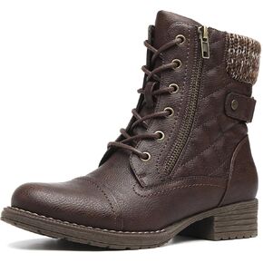DECARSDZ Women's Fashion Black Ankle Boots Combat Motorcycle Lace Up Booties