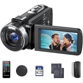 4K Video Camera Camcorder 42MP 18X Digital Zoom Vlogging Camera Recorder for YouTube, 3.0" 270° Rotating Screen Vlog Digital Video Camera with 32GB SD Card, LED Fill Light, Remote,2 Batteries