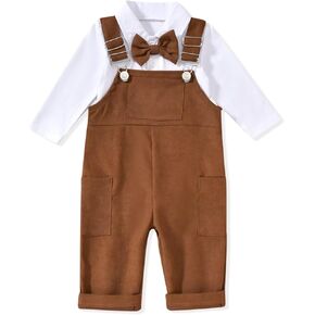 Unutiylo Baby Boy Clothes Suit 2PCS Infant Toddler Gentleman Outfits Long Sleeve Bowtie Romper + Overalls Pants 0-24 Months