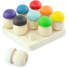 Ulanik Mushroom Glade Toddler Montessori Toys for 3 Year Old + Kids Wooden Mushrooms Game for Learning Color Sorting and Counting Preschool Education — 9 pcs
