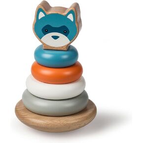 Mary Meyer Leika Wooden Toys Stacking Rings Montessori Toy for 24+ Months Old Toddler Preschool Gifts, 4.25 x 7-Inches, Raccoon & Fox