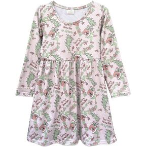 AQHOFSV Baby Girl Merry Christmas Dress Christmas Kids Dress Cartoon Christmas Long Sleeves Boutique Winter Dress