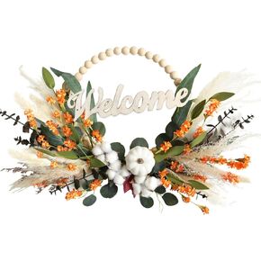 TEMPUS 16" Fall White Sunflower Wreath for Front Door Hanging Wall Decoration Thanksgiving Home Farmhouse Decor
