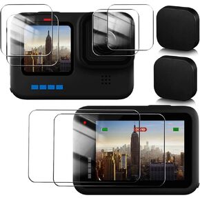 Screen Protector for GoPro Hero11/10/9 Hero Black, Ultra Clear Tempered Glass Screen Protector + Tempered Glass Lens Protector + Tempered Glass Front LCD Display Film for GoPro Hero