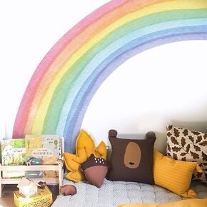 funlife Large Peel and Stick Left Half Fabric Rainbow Wall Mural, Seamless Pastel Watercolor Rainbow Wall Sticker for Nursery Baby Kids Bedroom Living Room Decor, 78.74"x70.87"