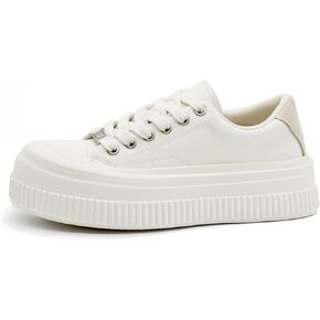 Women’s Platform Light Weight Time Off Lace Up White Leather Comfortable Leather Sneakers