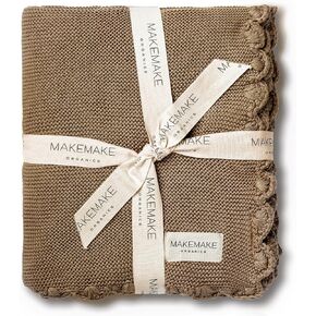 MakeMake Organics Organic Baby Blanket GOTS Certified Organic Cotton Baby Blanket Newborn Modern Knit Blanket Breathable Unisex Boy Girl Stroller Blanket (30x40, Beige)