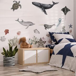 Large Fish Wall Decals Peel and Stick, Watercolor Nursery Ocean Animals Wall Stickers, Under The Sea Wall Decal Stickers for Kids Room Bedroom Playroom Room Decor, Ocean Animals Set 1 in Kuwait