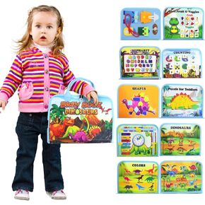 Toddler Dinosaur Themed Busy Book Montessori Toys for 2 3 4 Year Old, Sensory Board Educational Activities for Learning Fine Motor Skills, Travel Toys for Airplane and Car