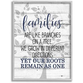 Stupell Industries Family Branches and Roots Phrase Tree Growth Inspiration, Designed by Kim Allen Wall Art, 16 x 20, Grey Framed