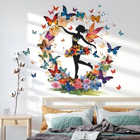 2 Sheets Removable Colorful Ballet Dancing Girl Wall Art Decals Butterfly Girl Decals DIY Vinyl Peel and Stick for Nursery Kids Baby Children's Room Living Room Bedroom Playroom Art Decoration