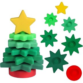 Baby Silicone Christmas Tree, Little for Teething Baby, Stacker & Nesting Christmas Ornaments Toys (3.9 x 3.9 x 5.9 inches)