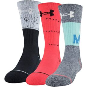 Under Armour Boy's Phenom Crew Socks 3-Pair (Little Kid/Big Kid) Radar Blue/Assorted LG (13.5 Little Kid - 4 Big Kid)