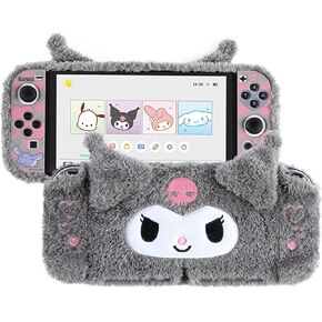 Plush Protective Case for Nintendo Switch OLED, PC Hard Protective Shell Cover, Anti-Scratch and Shock-Absorption Switch OLED Cover with Stand