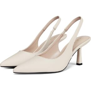 Elisabet Tang Women Slingback Kitten Heel,3 inch Sexy Pointed Closed Toe Stiletto Pumps Slingback Heels for Women Slip on Elastic Strap Wedding Party Dress Sandals Shoes Milk White Size 8